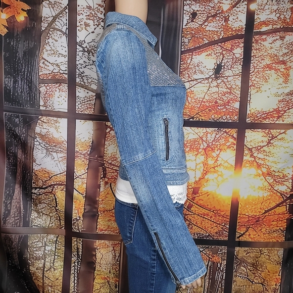 💞 Guess | Denim Rhinestone Moto Jacket - Picture 5 of 10